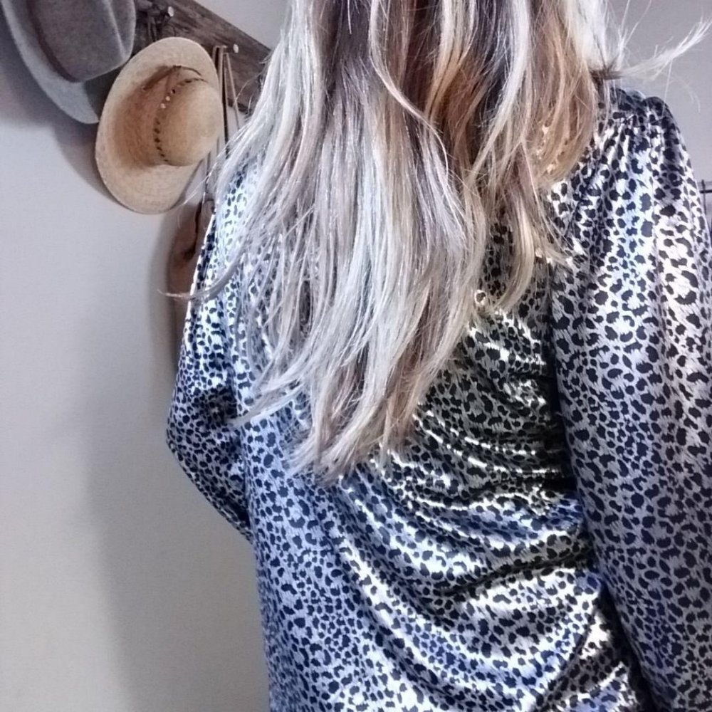 Vintage Blouse Black silver Metallic High Neck - Picture 6 of 8